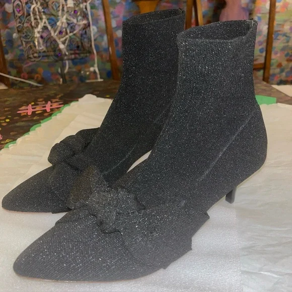 Loeffler Randall Kassidy Black/Shimmer Knit Bow Ankle Sock Booties New - Picture 4 of 13